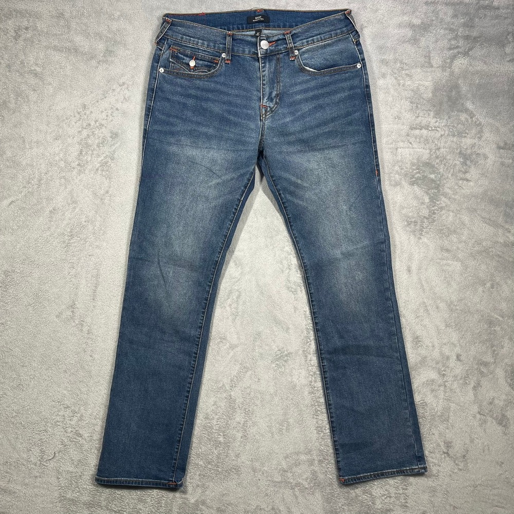 True Religion Ricky Jeans Mens 32 Blue Relaxed Straight Contrast Stitch